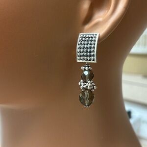 Gorgeous Sterling Silver Prosecco Faceted Smokey Stone Dangle Earrings
